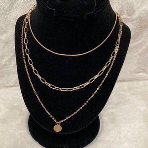 Necklace Set For Women 3 Chains Imitation Jewelry Gold Color Plus A Pair…